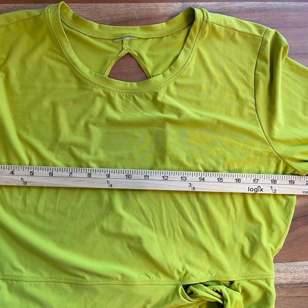 Calia Long Sleeve Activewear Top Women Large Lime Green Tie Front Crop - Picture 6 of 8